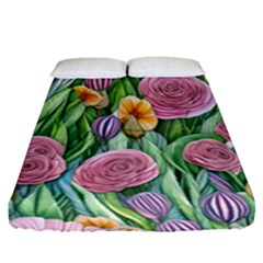 Delicate And Dazzling Watercolor Flowers Fitted Sheet (queen Size) by GardenOfOphir