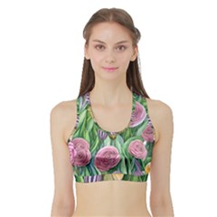 Delicate And Dazzling Watercolor Flowers Sports Bra With Border by GardenOfOphir