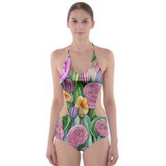 Delicate And Dazzling Watercolor Flowers Cut-out One Piece Swimsuit by GardenOfOphir