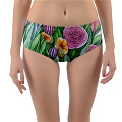 Delicate And Dazzling Watercolor Flowers Reversible Mid-waist Bikini Bottoms by GardenOfOphir