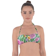 Delicate And Dazzling Watercolor Flowers Halter Bandeau Bikini Top by GardenOfOphir