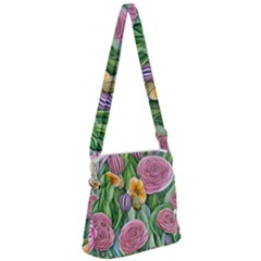 Delicate And Dazzling Watercolor Flowers Zipper Messenger Bag by GardenOfOphir