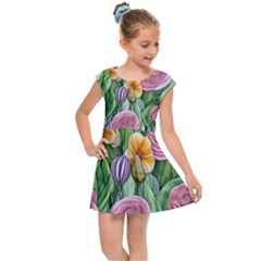 Delicate And Dazzling Watercolor Flowers Kids  Cap Sleeve Dress by GardenOfOphir