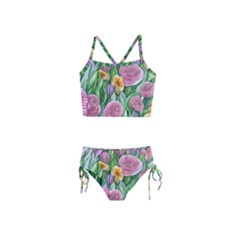 Delicate And Dazzling Watercolor Flowers Girls  Tankini Swimsuit by GardenOfOphir