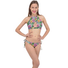 Delicate And Dazzling Watercolor Flowers Cross Front Halter Bikini Set by GardenOfOphir