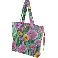 Delicate And Dazzling Watercolor Flowers Drawstring Tote Bag by GardenOfOphir