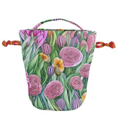 Delicate And Dazzling Watercolor Flowers Drawstring Bucket Bag by GardenOfOphir