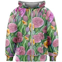 Delicate And Dazzling Watercolor Flowers Kids  Zipper Hoodie Without Drawstring by GardenOfOphir