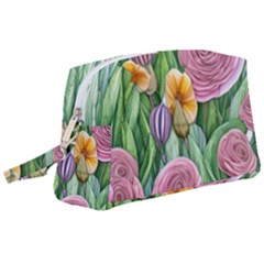 Delicate And Dazzling Watercolor Flowers Wristlet Pouch Bag (large) by GardenOfOphir