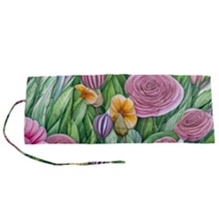 Delicate And Dazzling Watercolor Flowers Roll Up Canvas Pencil Holder (s)