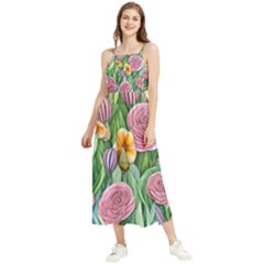 Delicate And Dazzling Watercolor Flowers Boho Sleeveless Summer Dress by GardenOfOphir