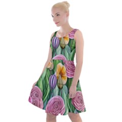 Delicate And Dazzling Watercolor Flowers Knee Length Skater Dress by GardenOfOphir