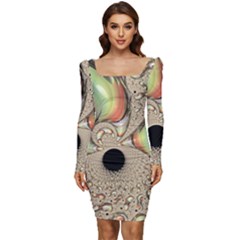 Fractal Background Pattern Texture Abstract Design Abstract Women Long Sleeve Ruched Stretch Jersey Dress by Ravend