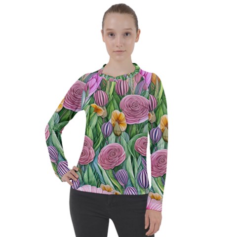 Delicate And Dazzling Watercolor Flowers Women s Pique Long Sleeve Tee by GardenOfOphir