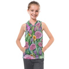 Delicate And Dazzling Watercolor Flowers Kids  Sleeveless Hoodie by GardenOfOphir