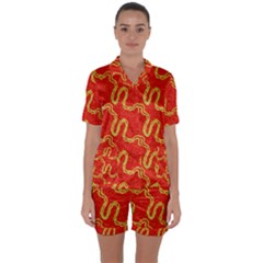 Background Ornamental Pattern Abstract Seamless Satin Short Sleeve Pajamas Set