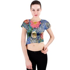 Captivating Watercolor Flowers Crew Neck Crop Top by GardenOfOphir