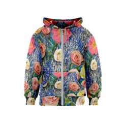 Captivating Watercolor Flowers Kids  Zipper Hoodie by GardenOfOphir