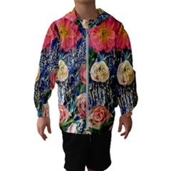 Captivating Watercolor Flowers Kids  Hooded Windbreaker by GardenOfOphir