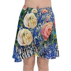 Captivating Watercolor Flowers Chiffon Wrap Front Skirt by GardenOfOphir