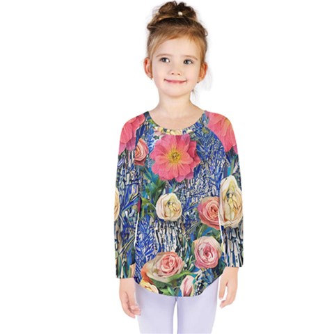 Captivating Watercolor Flowers Kids  Long Sleeve Tee by GardenOfOphir