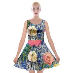 Captivating Watercolor Flowers Velvet Skater Dress by GardenOfOphir