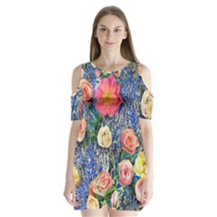 Captivating Watercolor Flowers Shoulder Cutout Velvet One Piece by GardenOfOphir