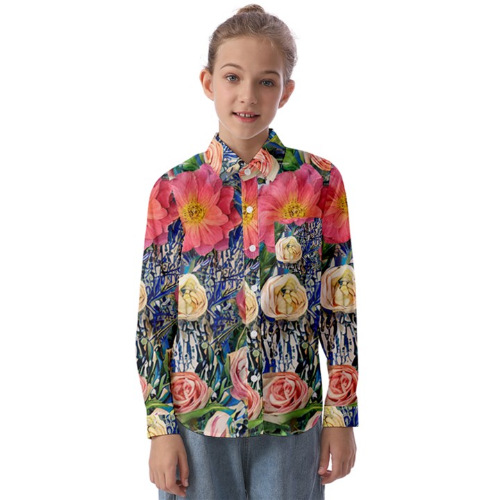 Captivating Watercolor Flowers Kids  Long Sleeve Shirt