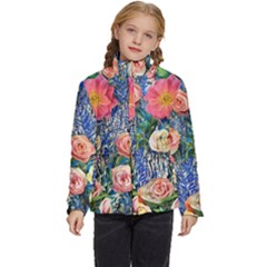 Captivating Watercolor Flowers Kids  Puffer Bubble Jacket Coat by GardenOfOphir