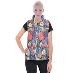 Captivating Watercolor Flowers Women s Button Up Vest by GardenOfOphir