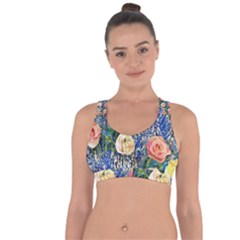 Captivating Watercolor Flowers Cross String Back Sports Bra by GardenOfOphir