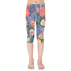 Captivating Watercolor Flowers Kids  Capri Leggings  by GardenOfOphir