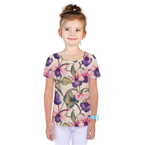 Flowers Pattern Decorative Wallpaper Scrapbooking Kids  One Piece Tee by Ravend