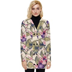 Flowers Pattern Decorative Wallpaper Scrapbooking Button Up Hooded Coat  by Ravend