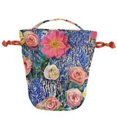 Captivating Watercolor Flowers Drawstring Bucket Bag by GardenOfOphir