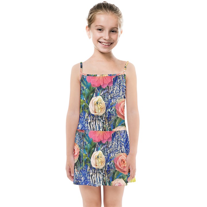 Captivating Watercolor Flowers Kids  Summer Sun Dress