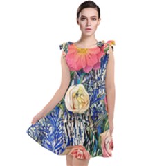 Captivating Watercolor Flowers Tie Up Tunic Dress by GardenOfOphir