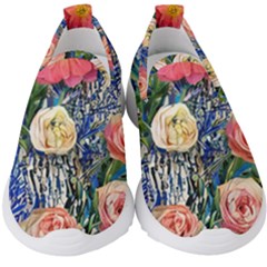 Captivating Watercolor Flowers Kids  Slip On Sneakers by GardenOfOphir