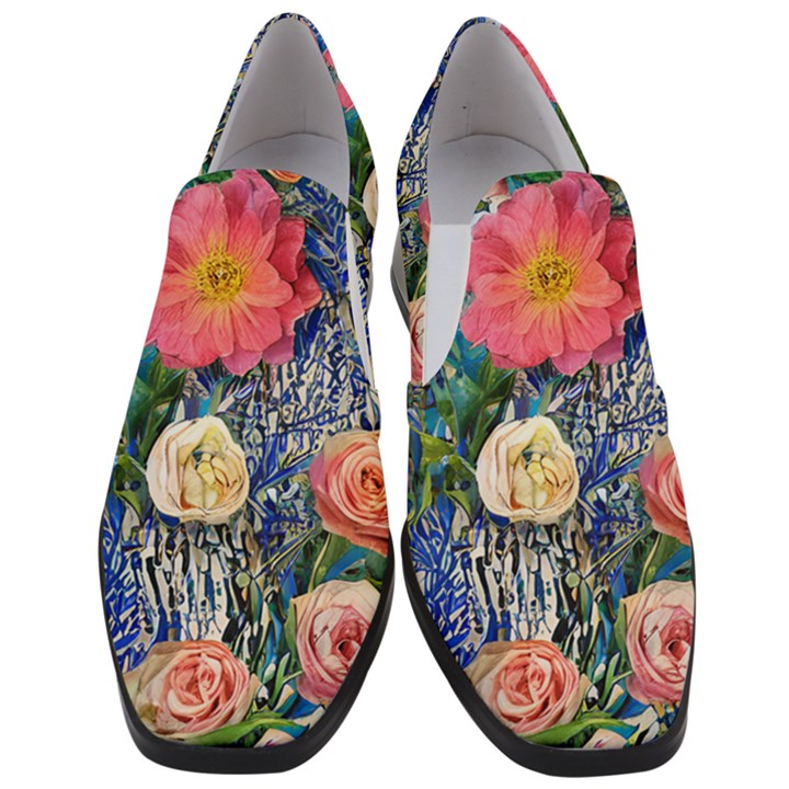 Captivating Watercolor Flowers Women Slip On Heel Loafers