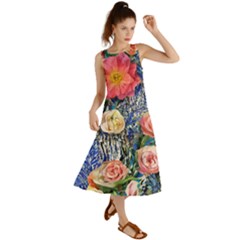 Captivating Watercolor Flowers Summer Maxi Dress by GardenOfOphir