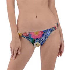 Captivating Watercolor Flowers Ring Detail Bikini Bottoms by GardenOfOphir