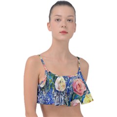 Captivating Watercolor Flowers Frill Bikini Top