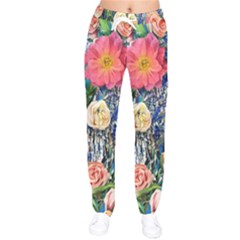 Captivating Watercolor Flowers Women Velvet Drawstring Pants by GardenOfOphir