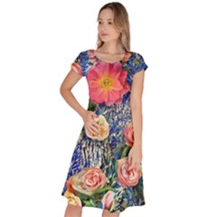 Captivating Watercolor Flowers Classic Short Sleeve Dress by GardenOfOphir