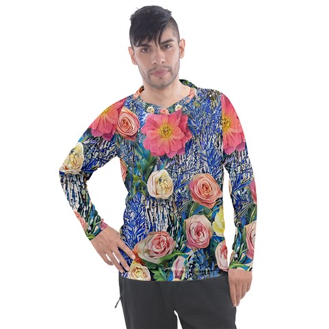 Captivating Watercolor Flowers Men s Pique Long Sleeve Tee by GardenOfOphir