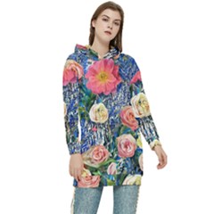 Captivating Watercolor Flowers Women s Long Oversized Pullover Hoodie by GardenOfOphir