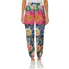 Captivating Watercolor Flowers Cropped Drawstring Pants by GardenOfOphir