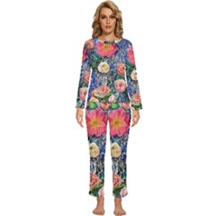 Captivating Watercolor Flowers Womens  Long Sleeve Lightweight Pajamas Set by GardenOfOphir