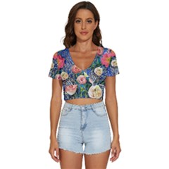 Captivating Watercolor Flowers V-neck Crop Top by GardenOfOphir