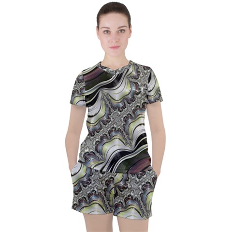 Fractal Background Pattern Texture Abstract Design Art Women s Tee And Shorts Set by Ravend